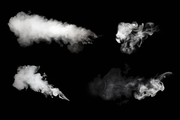 Συλλογή Από Λευκό Καπνό Που Απομονώνονται Μαύρο — Φωτογραφία Αρχείου