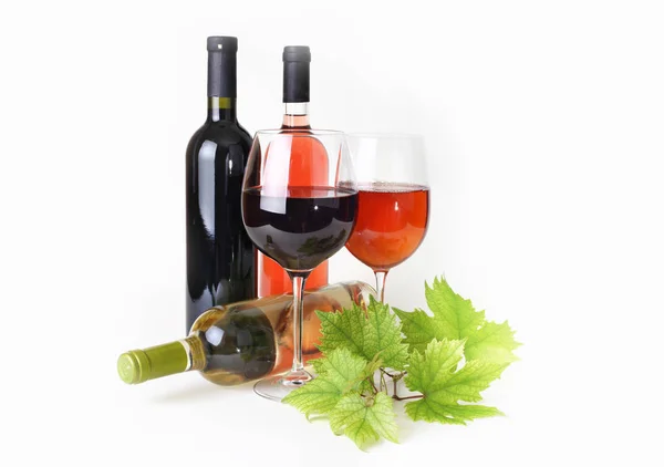 Bardağı Şişe Şarap Üzüm Yaprağı — Stok fotoğraf