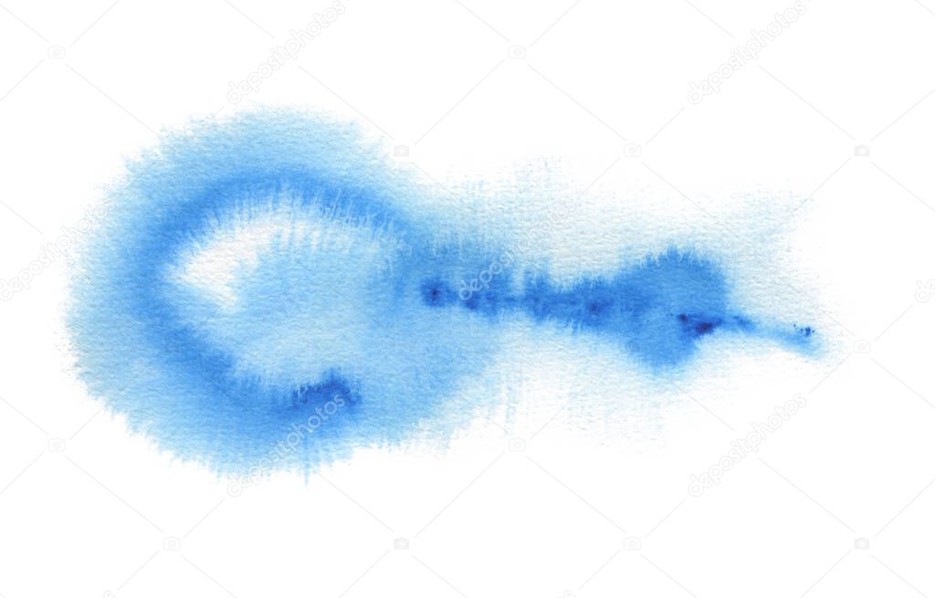 Abstract blue watercolor blot painted background. Texture paper. Isolated. 