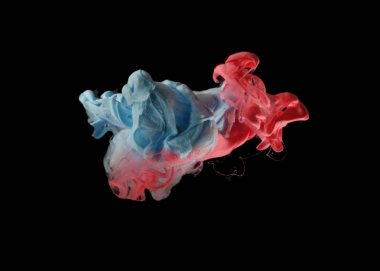 Akrilik renkler su. Mürekkep lekesi. Arka plan. Siyah izole.