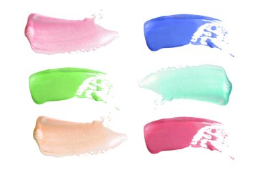 Akrilik renk fırça darbesi. Beyaz izole. Koleksiyon. Ayarla.