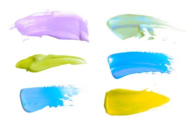 Akrilik renk fırça darbesi. Beyaz izole. Koleksiyonu.