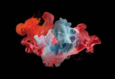 Akrilik renkler su. Mürekkep lekesi. Arka plan. Siyah izole.