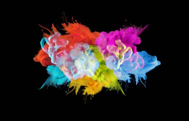 Akrilik renkler su. Mürekkep lekesi. Arka plan. Siyah izole.