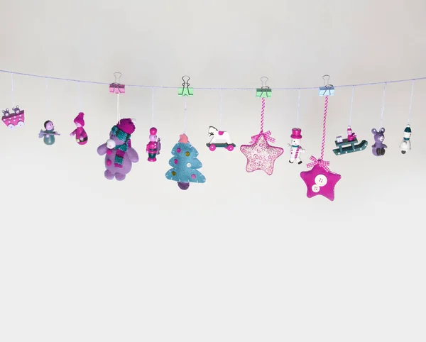 Christmas Speelgoed Garland Achtergrond Grijs — Stockfoto