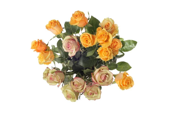 Sfondo Bouquet Fiori Rose Gialle Isolato Bianco — Foto Stock