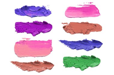 Akrilik renk fırça darbeleri. Koleksiyon. Beyaz izole.