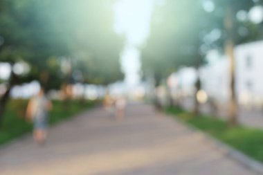 Park sokağı. Soyut akşam ışığı bulanıklığı yanıp sönen arka plan. Yumuşak