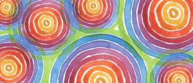 Soyut hipnotik gökkuşağı akrilik ve suluboya daire boyalı arka plan. Döküm kağıdı.