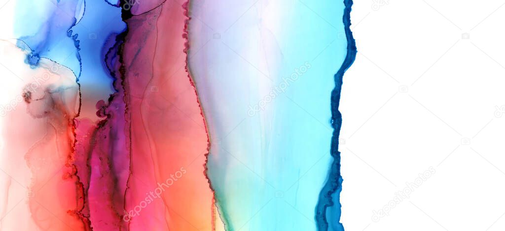 Art Abstract paint blots background. Alcohol ink colors. Marble texture. Horizontal long banner