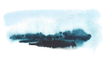 Soyut suluboya fırça darbeleri boyayı etkiler. Kumaş kağıdı. Mavi ton. Beyaz arkaplanda izole.