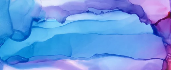 Konst Abstrakt Blå Färg Fläckar Bakgrund Alkoholfärger Marmorstruktur Horisontell Lång — Stockfoto