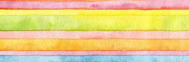 Soyut gökkuşağı akrilik ve suluboya şerit boya arkaplanı. Kumaş kağıdı. Yatay uzun pankart.