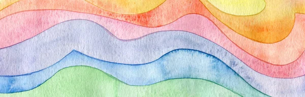 Abstract Wave Watercolor Painted Background Paper Texture Horizontal Long Banner — Stock Photo, Image