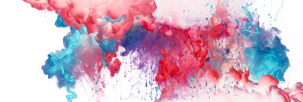 Acryl Blauwe Rode Kleuren Het Water Inktvlek Abstracte Achtergrond Horizontale — Stockfoto