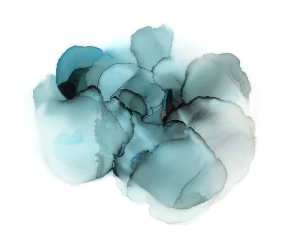 抽象的なバブルブロック水彩青の色絵の背景 大理石アルコールインク — ストック写真