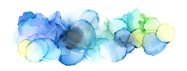 Abstract Bubble Blot Watercolor Blue Color Painting Horizontal Background Texture — Stock Photo, Image
