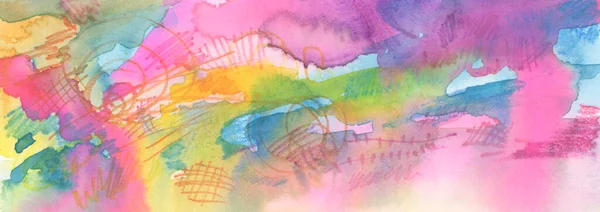 Abstrakcyjny Akwarela Ołówek Plama Malarstwo Kolor Długie Poziome Tło Tekstury — Zdjęcie stockowe
