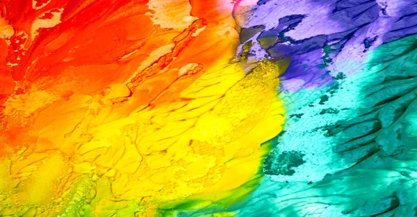 アブストラクトアクリルと水彩スミアブロットペイント 彩度の高い色水平テクスチャの背景 — ストック写真