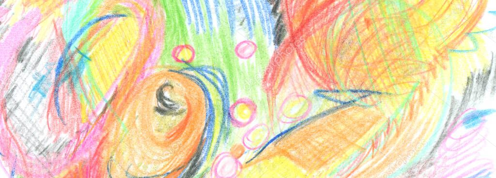Color Pencil and crayon scribble. Abstracr horizontal long background.