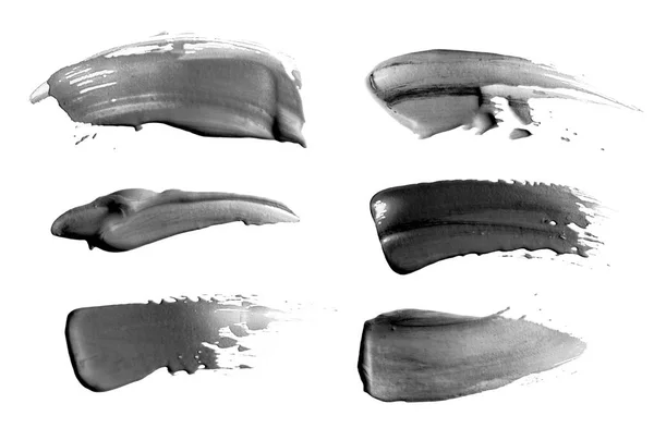 Soyut Akrilik Siyah Beyaz Fırça Darbesi Beyazda Izole Edilmiş Koleksiyon — Stok fotoğraf