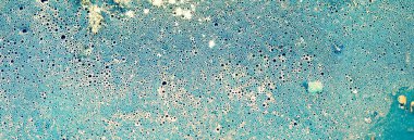 Makro Soyut Kabarcık Bırakma dokusu arkaplanı. Su ve yağda akrilik rengi. Yatay uzun pankart.