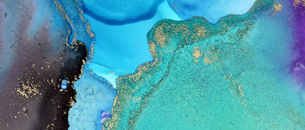 Голубая Абстрактная Живопись Размывает Фон Алкогольные Чернила Мраморная Текстура — стоковое фото