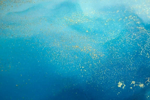 Mjukt Fokus Abstrakt Målning Bakgrund Blå Färger Med Guldglitter Marmorstruktur — Stockfoto