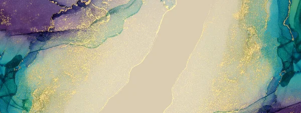 Abstraktní Modré Fialové Zlaté Třpytky Barvy Dlouhé Horizontální Pozadí Mramorová — Stock fotografie