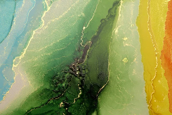 Abstrakt Färg Grön Våg Blottar Bakgrunden Alkoholfärger Marmorstruktur — Stockfoto