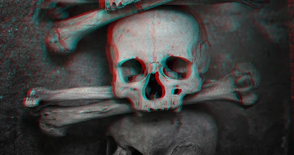 Skull Bones Glitch Digital Neon Holographic Effect — Stock Photo, Image