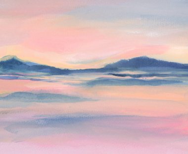 Sanat akrilik, suluboya fırça darbesi lekesi lekeli manzara resmi. Soyut pembe neon pastel boya arkaplanı. 