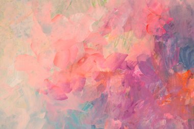 Art Watercolor, Acrylic brush stroke smear painting blot canvas wall. Abstract texture neon pink, violet, beige pastel color stain background.