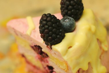 Böğürtlenli ve yaban mersinli kek.