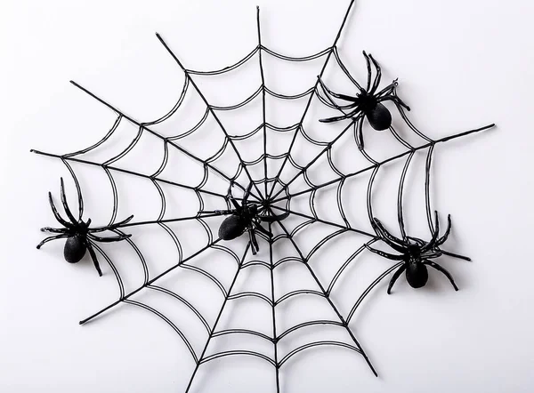 Siyah örümcek ağı beyaz arka planda izole edilmiş. Cadılar Bayramı konsepti.