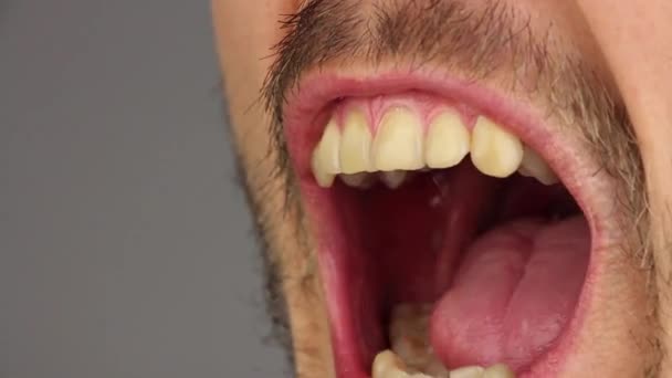 Male Mouth Clenches His Teeth Side View Macro Closeup — Stock Video