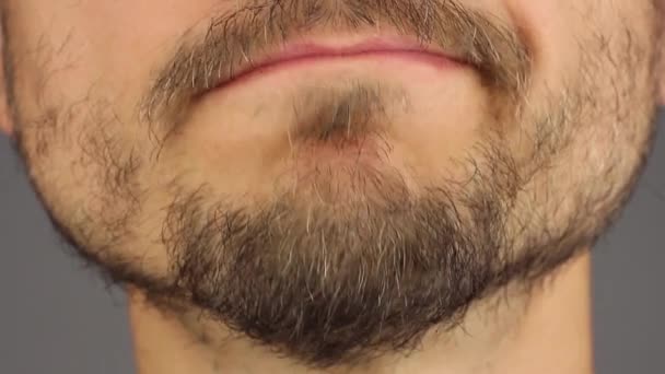 髭の男の指 クローズ アップ マクロあごの無精ひげを傷 — ストック動画