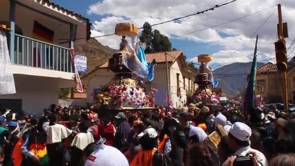 Pisac Peru Juli 2011 Virgin Del Carmen Festival Parade Med — Stockvideo