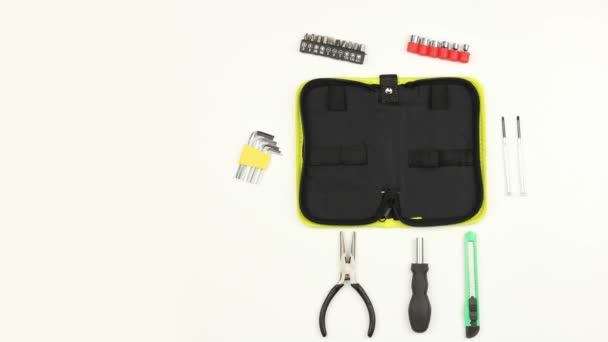 Portable Pocket Toolkit Set Locksmith Tools Home Pliers Hexagon Keys — Stock Video