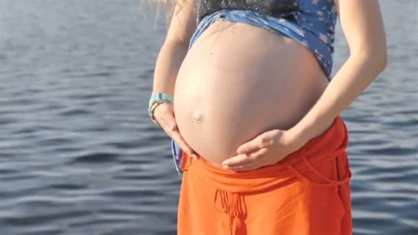 Mulher grávida saudável fazendo ioga na natureza ao ar livre — Vídeo de Stock