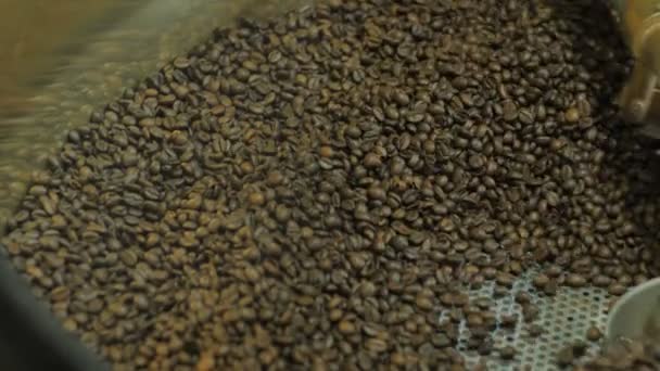 Los granos de café fragantes se tuestan en una máquina especial — Vídeos de Stock