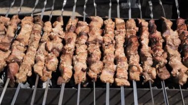 Izgara üzerinde çeşitli sulu doğal yüksek kalorili et fileto. Büyük bir şirket için Barbekü partisi