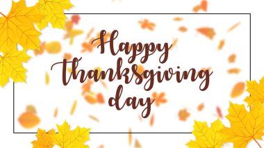 Animasyon Sonbahar İzinleri ve başlık Mutlu Şükran Günleri. Şükran Günü Kavramı, Aile, İndirim ve İndirim.