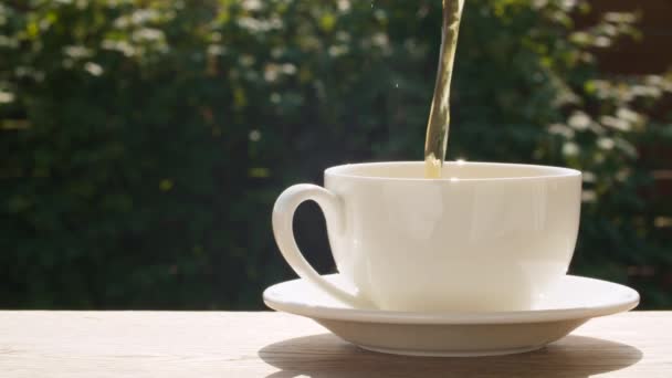 Heißer Tee in eine Tasse gießen — Stockvideo