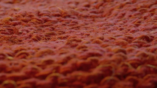 Macro Shot Van Rode Gebreide Hennep Stof Textielachtergrond Textuur — Stockfoto