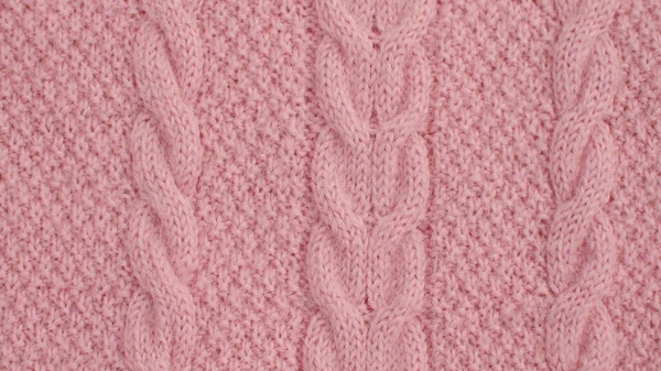 Tessuto Lavorato Maglia Lana Rosa Vicino Con Motivo Falce Texture — Foto Stock