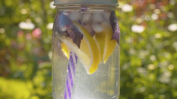 Glass mug with cold lemonade — Stock Video