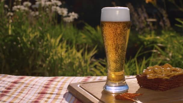 Szklanka zimnego piwa lekkiego — Wideo stockowe