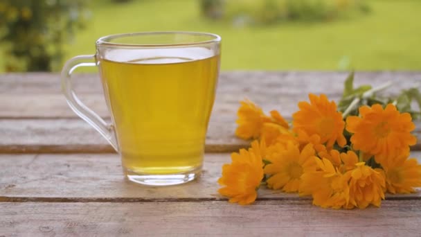 Caléndula tisane y flores — Vídeos de Stock