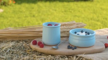 Böğürtlenli yoğurt ve buğday kulaklı